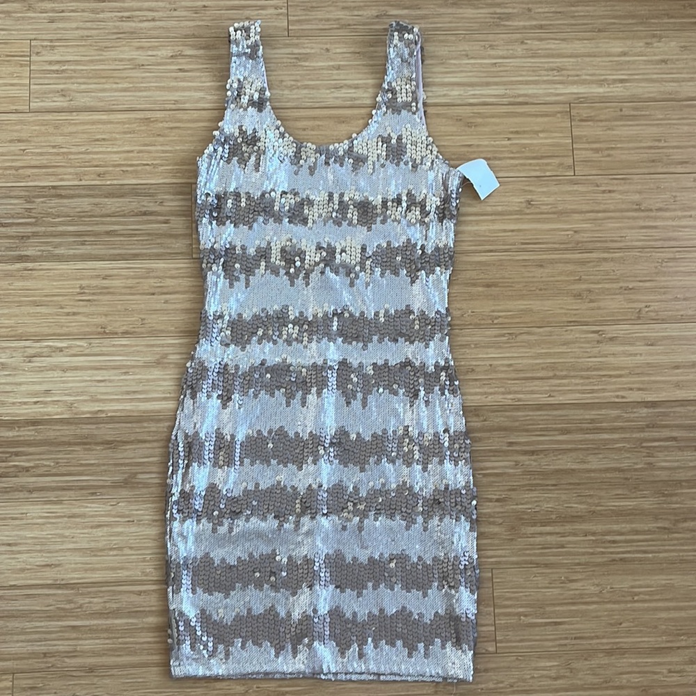 New!!! Bronze & Nude Mini Sequin Sleeveless Dress